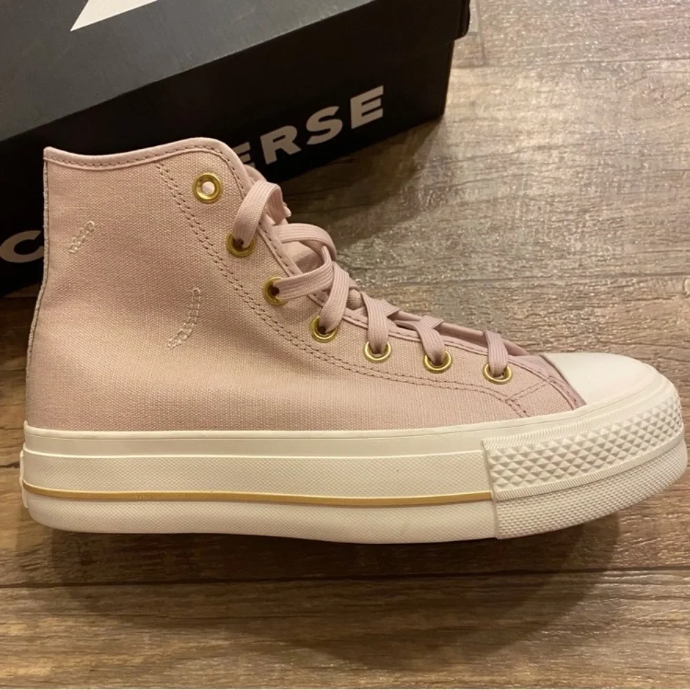 Converse Mauve Canvas High-Top Chuck Taylor Sneakers with Gold Accents - Picture 3 of 16